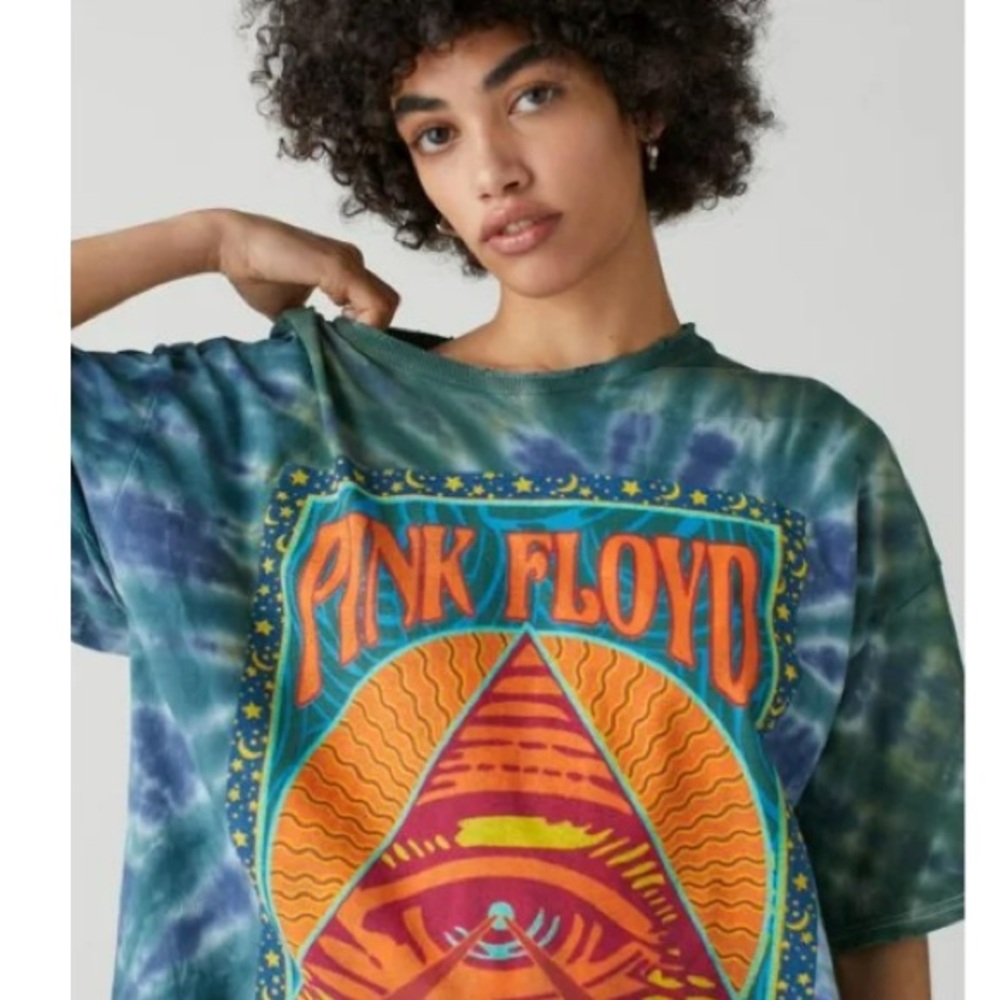 Urban Outfitters X Pink Floyd Pyramid Blue Tie Dye Oversized Band Graphic Tee - Picture 2 of 6